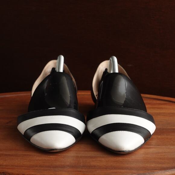 Manolo Blahnik Flats WMS SZ EU 39.5 US 9.5 BLK White Leather D'Orsay Modern Shoe - Picture 3 of 14